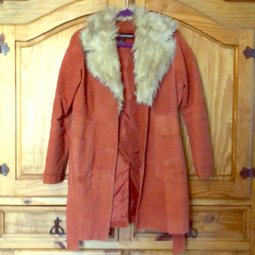 Long orange leather coat